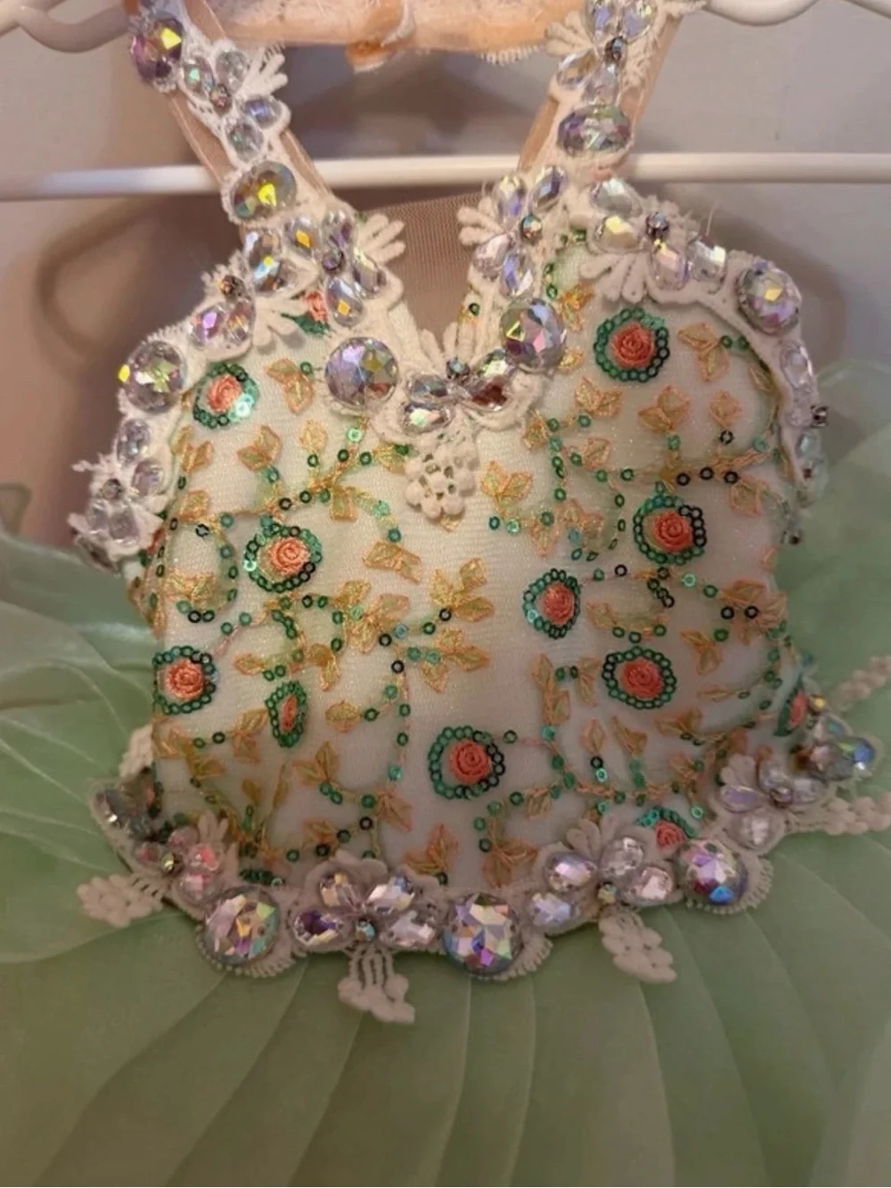 Embellished Pale Green Tulle Flower Girl Dress